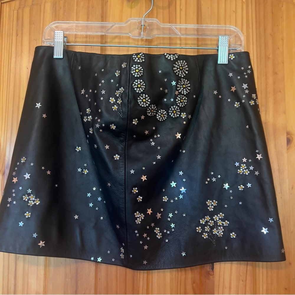 Topshop Unique Alice Black A-Line Embellished Real Leather Mini Skirt